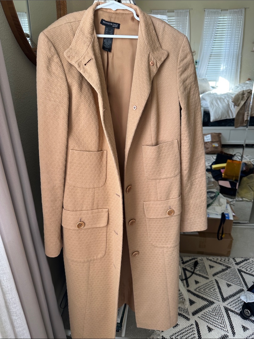 Kenneth Cole New York Camel/Tan Wool-Blend Long Trench Coat